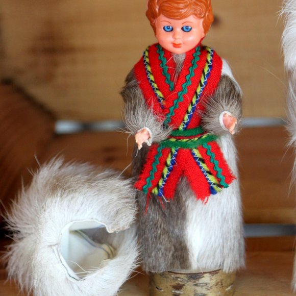 Vintage Celluloid Laplander Finnish Cultural Souvenir Dolls With Reindeer Fur - Picture 6 of 8